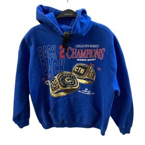 Chinatown Market Blue Back To Back Champions Pullover Hoodie Size Large Rings